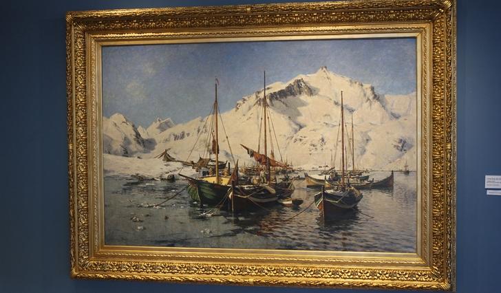 «Landligge i Lofoten» av Gunnar Berg i 1888, her då det kom på plass i Griegsamlinga i Oseana i januar 2018. (Foto: Andris Hamre)