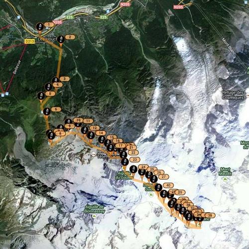 Turen starta i Les Houches ved Chamonix, 1000 moh. (Google Map/findmespot.com)